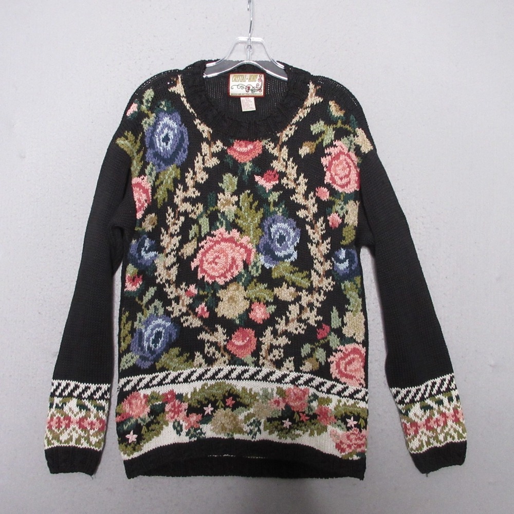 Vintage Crystal Kobe‎ Sweater Small Floral Cottage Core Grandma Boho Coquette